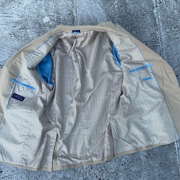 Made Cam Newton Men Blazer Beige Cotton Sport Coat Toe Button Jacket Size 42S - Picture 7 of 9